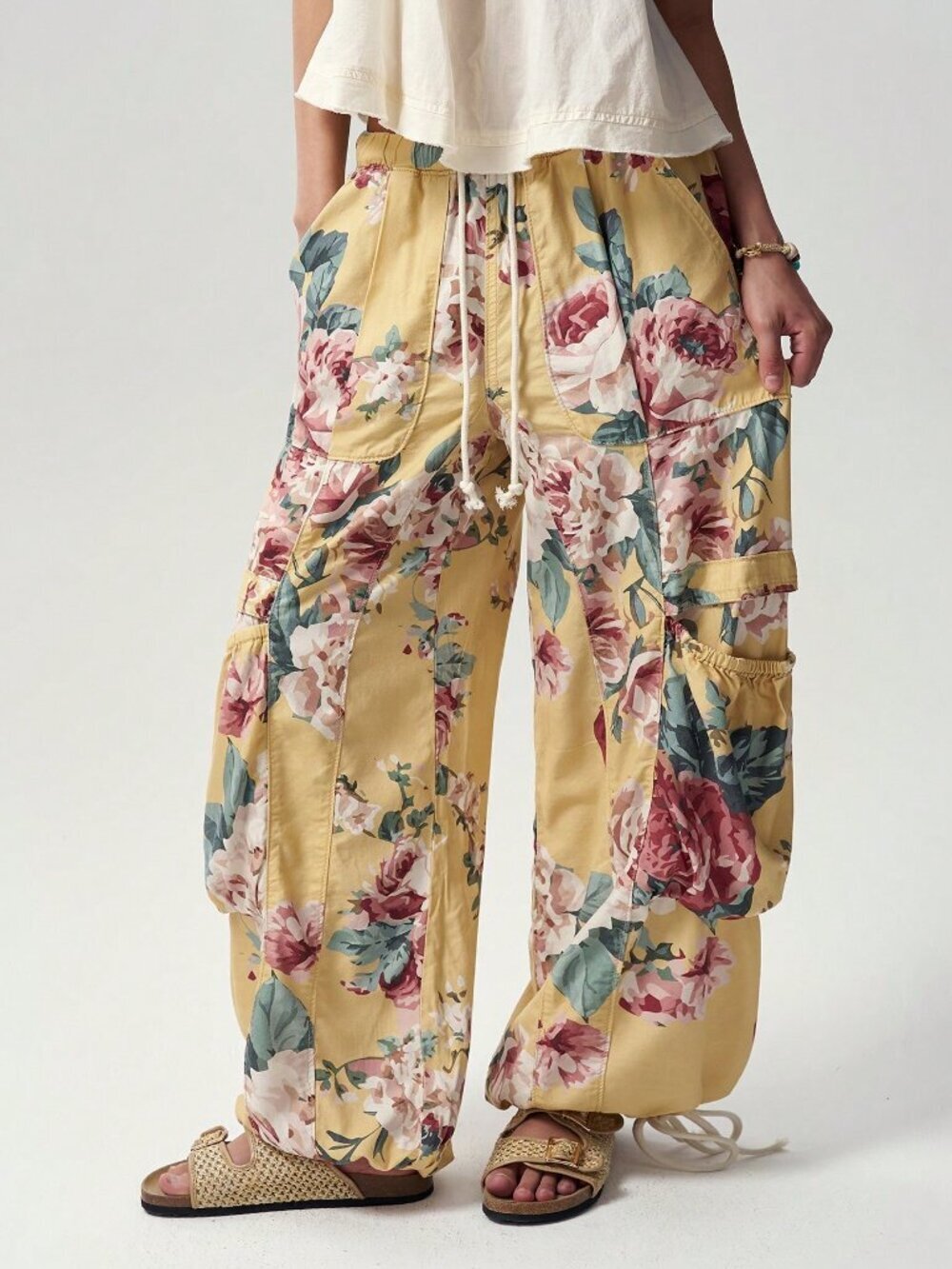 Yellow Casual Women's Woven Printed Loose Long Pants